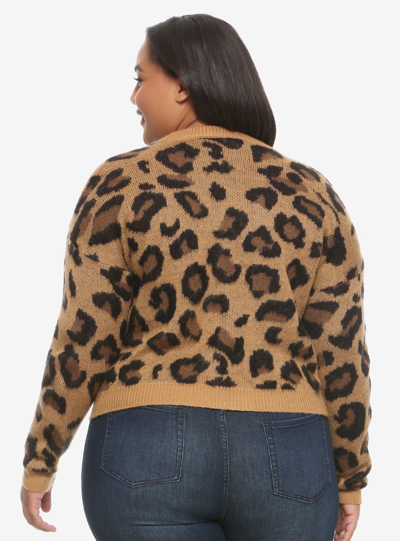 Leopard Print Girls Crop Cardigan Plus Size, LEOPARD, alternate