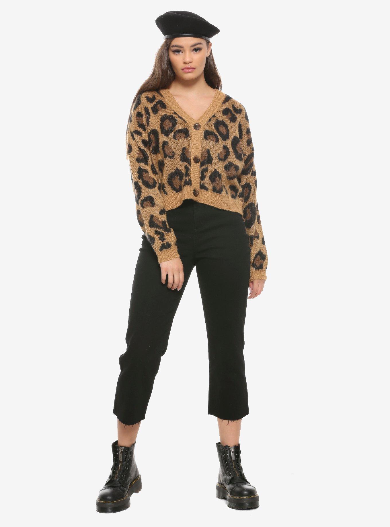 Leopard Print Girls Crop Cardigan, LEOPARD, alternate