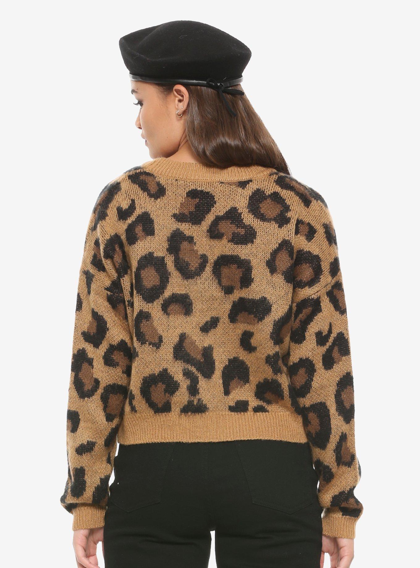 Leopard Print Girls Crop Cardigan, LEOPARD, alternate