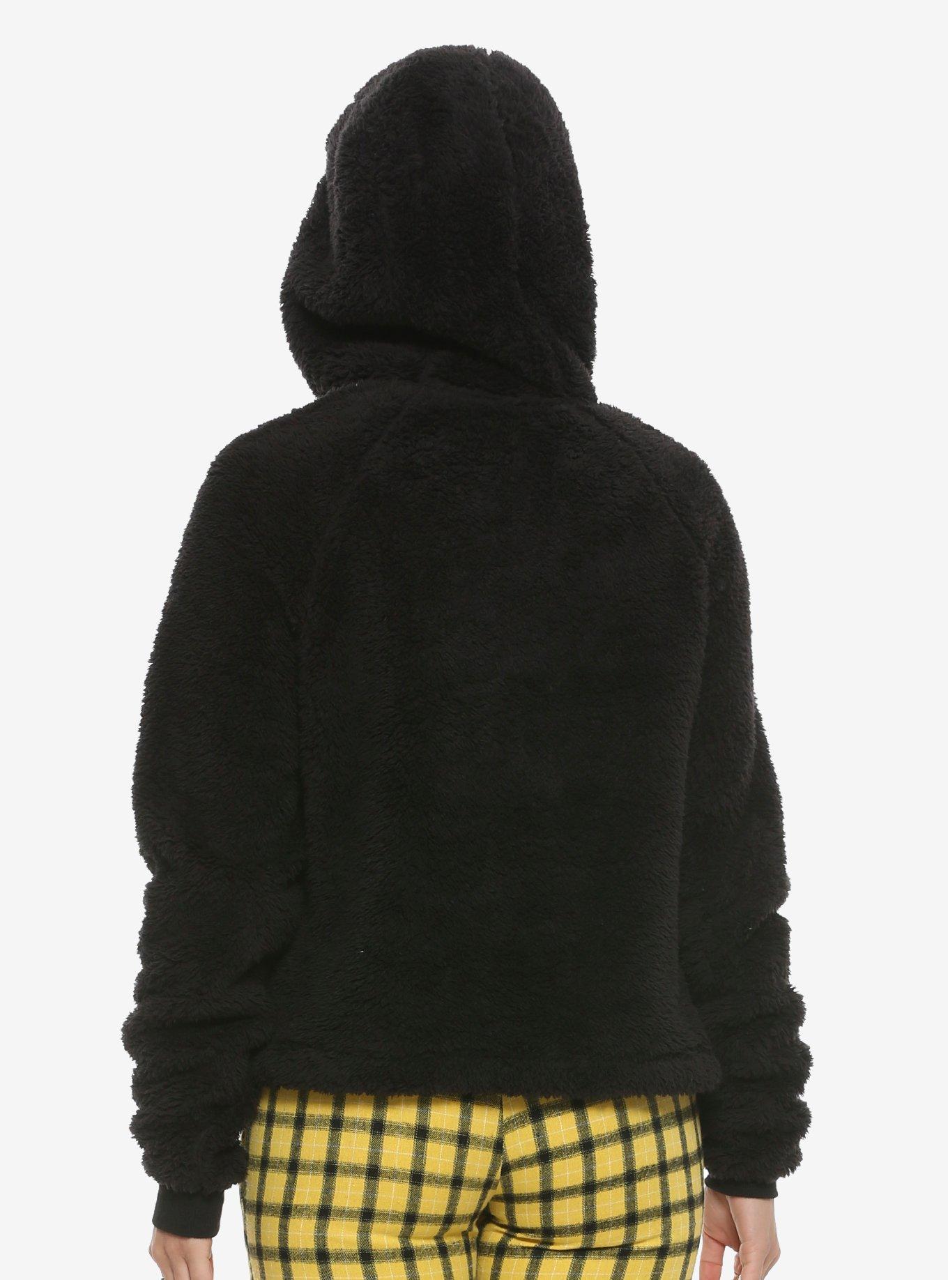 Black Fuzzy Half-Zipper Girls Hoodie, BLACK, alternate