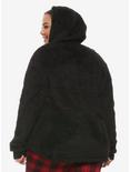 Black Fuzzy Half-Zipper Girls Hoodie Plus Size, BLACK, alternate