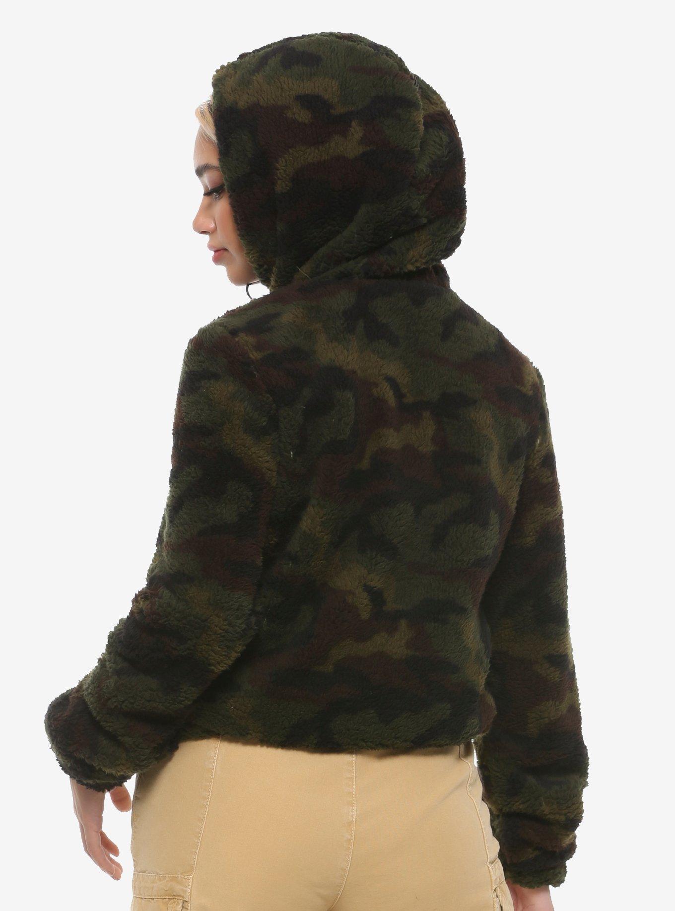 Fuzzy Green Camo Girls Zip Jacket, CAMO, alternate