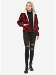 Black & Red Plaid Fuzzy Girls Jacket, BLACK, alternate
