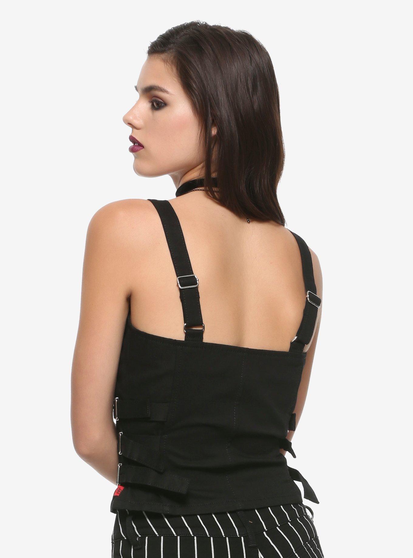 Royal Bones By Trip Black Straps & Zipper Corset, BLACK, alternate