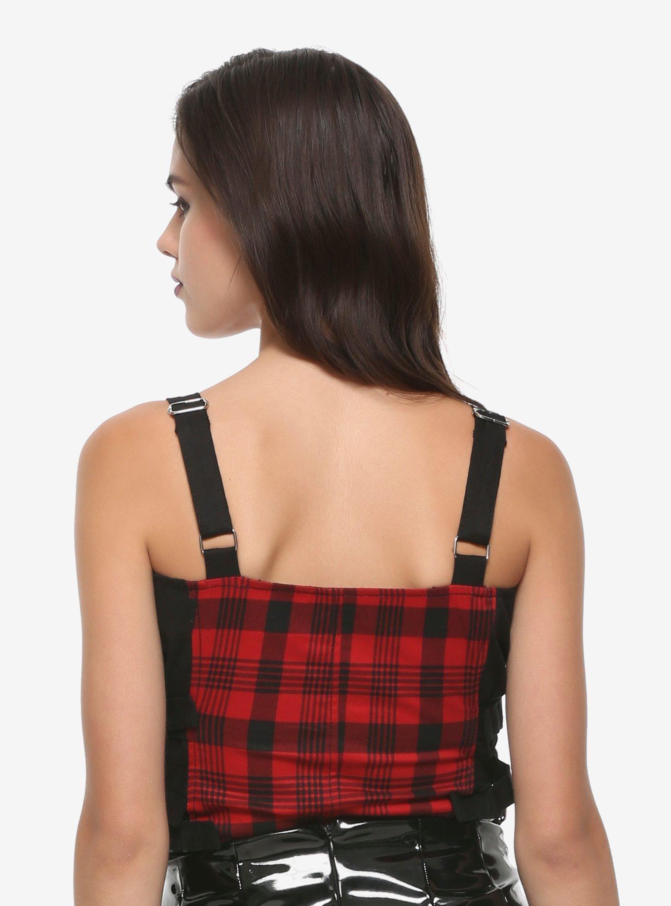 Royal Bones By Trip Plaid Straps & Zipper Corset, BLACK, alternate