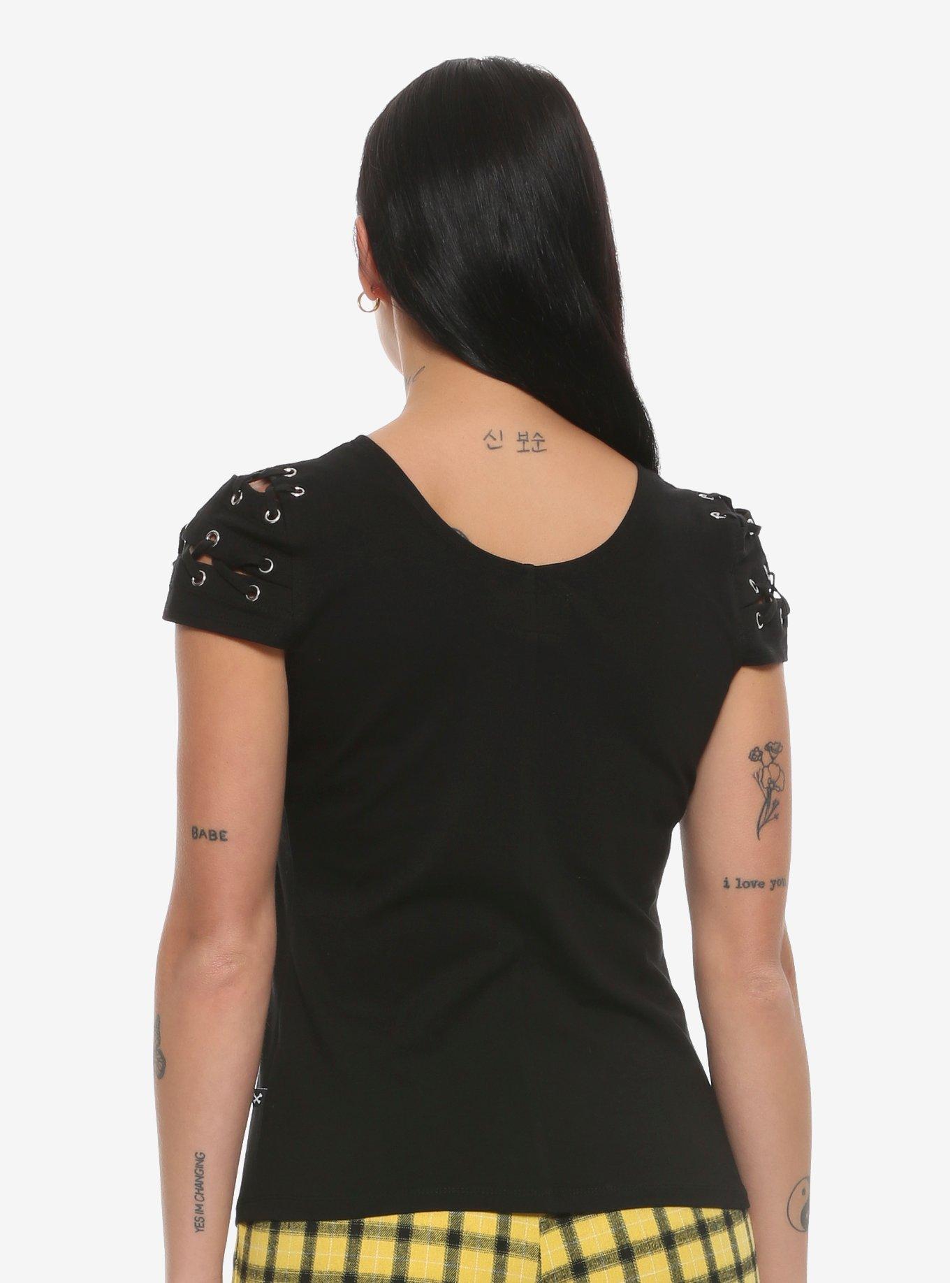 Royal Bones By Tripp Lacing Shoulder Girls T-Shirt Plus Size, BLACK, alternate