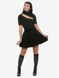 Black Velvet Lace-Up Skater Skirt, BLACK, alternate