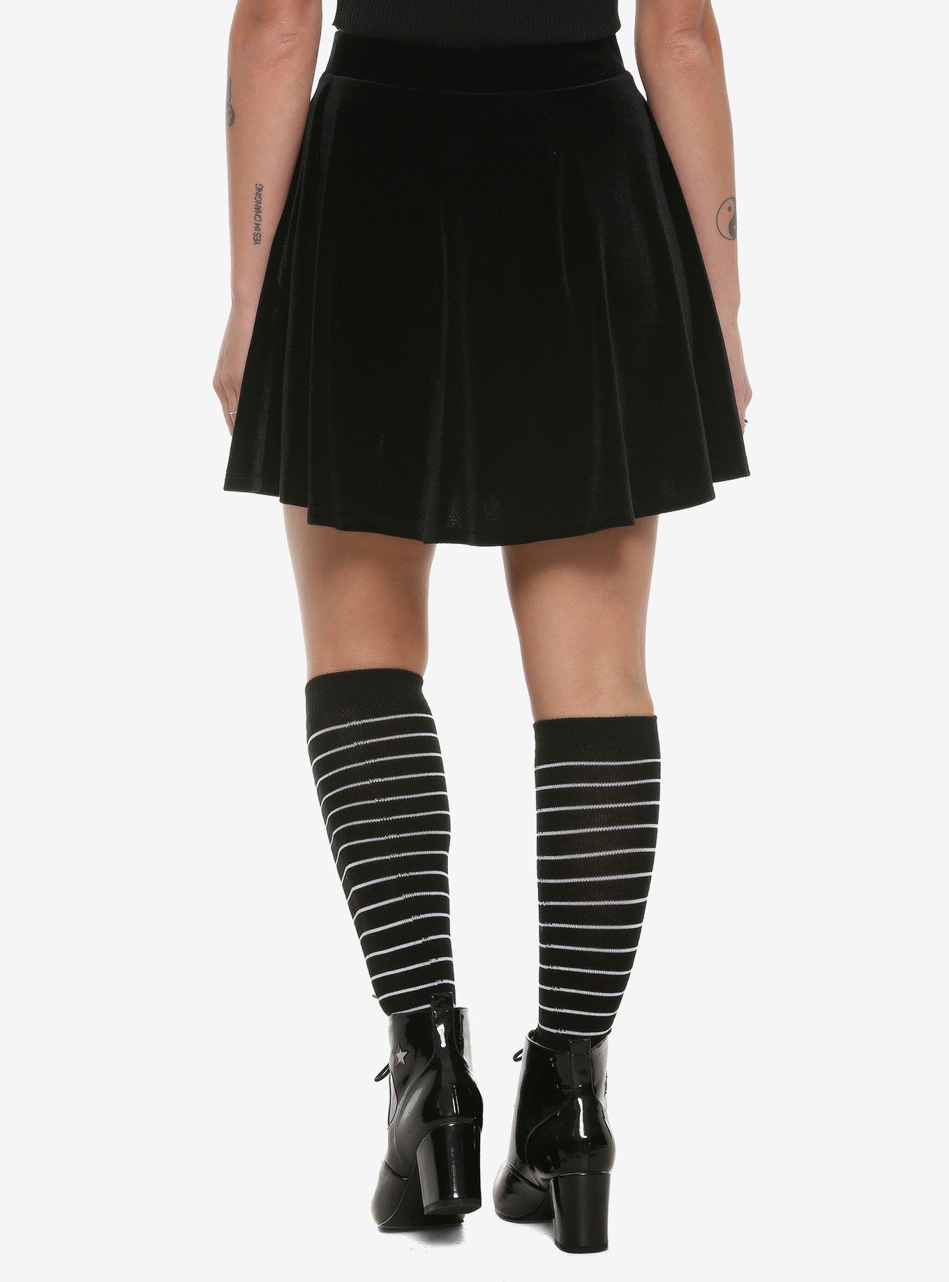 Black Velvet Lace-Up Skater Skirt, BLACK, alternate