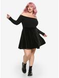 Black Velvet Lace-Up Skater Skirt Plus Size, BLACK, alternate