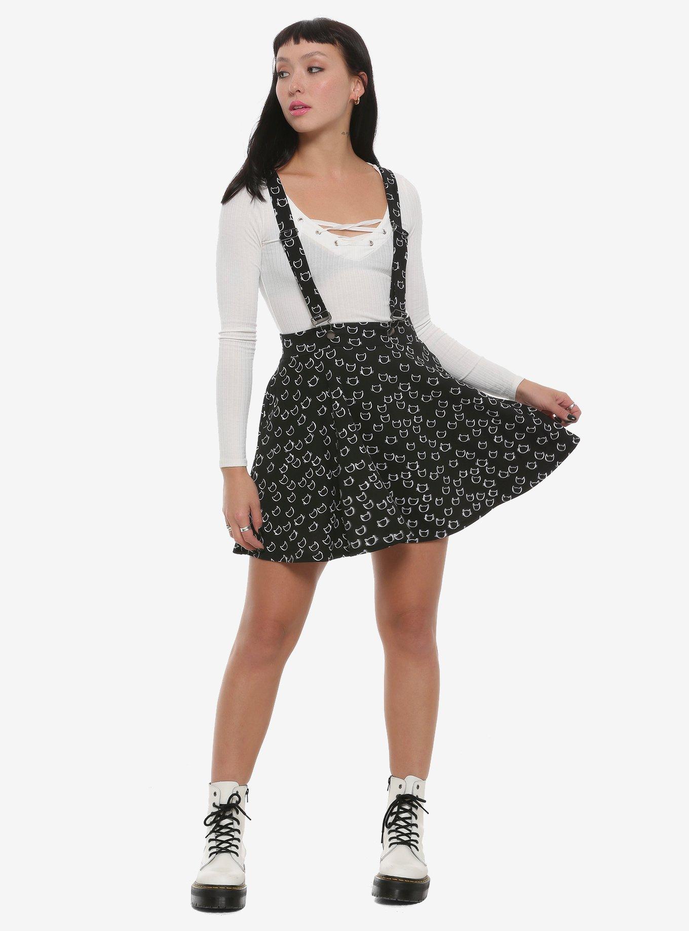 Black Cat Suspender Skirt, WHITE, alternate