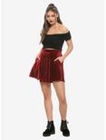 Burgundy Velvet Lace-Up Skater Skirt, CABERNET, alternate