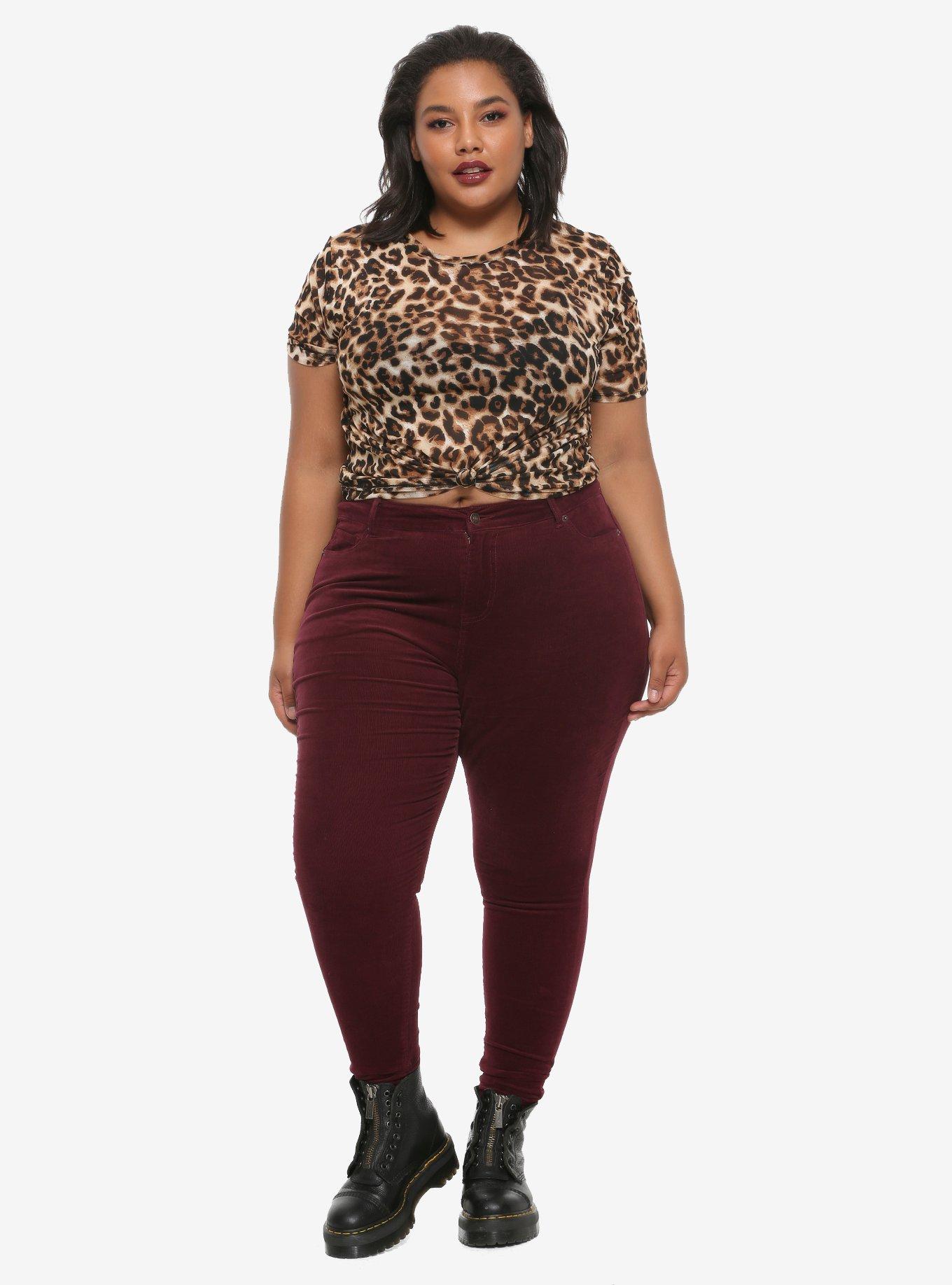 Wine Corduroy Skinny Pants Plus Size, , alternate