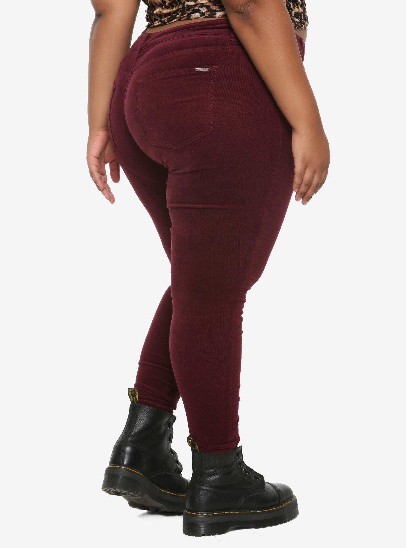 Wine Corduroy Skinny Pants Plus Size, , alternate