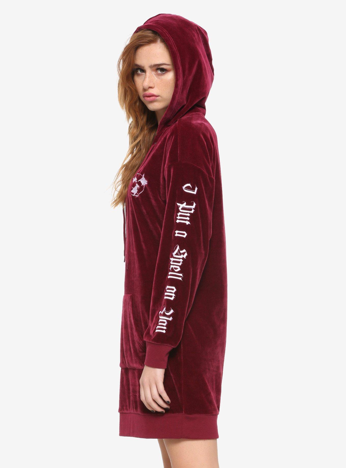 Her Universe Disney Hocus Pocus Velour Lace-Up Hoodie Dress, MAROON, alternate