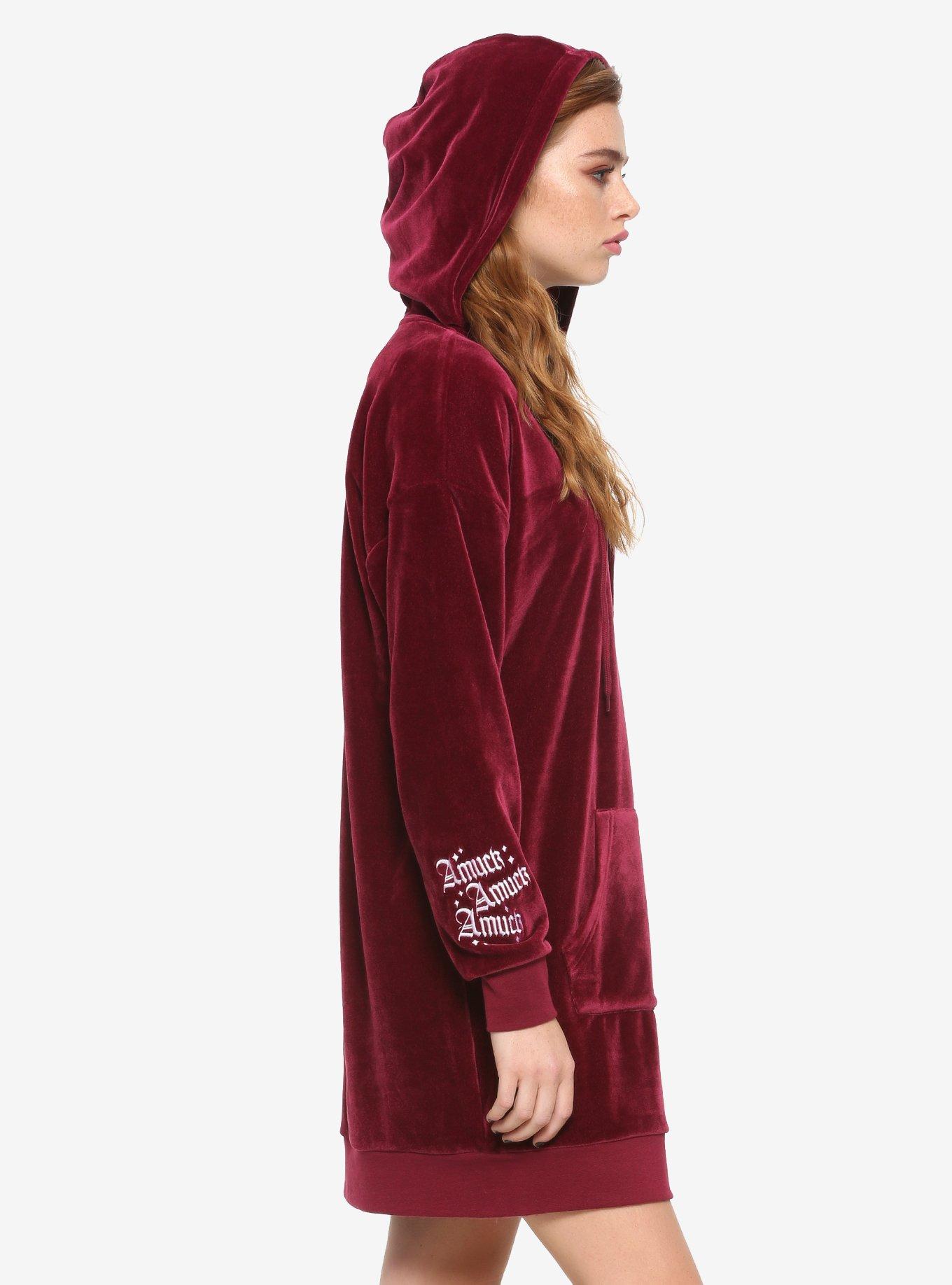 Her Universe Disney Hocus Pocus Velour Lace-Up Hoodie Dress, MAROON, alternate