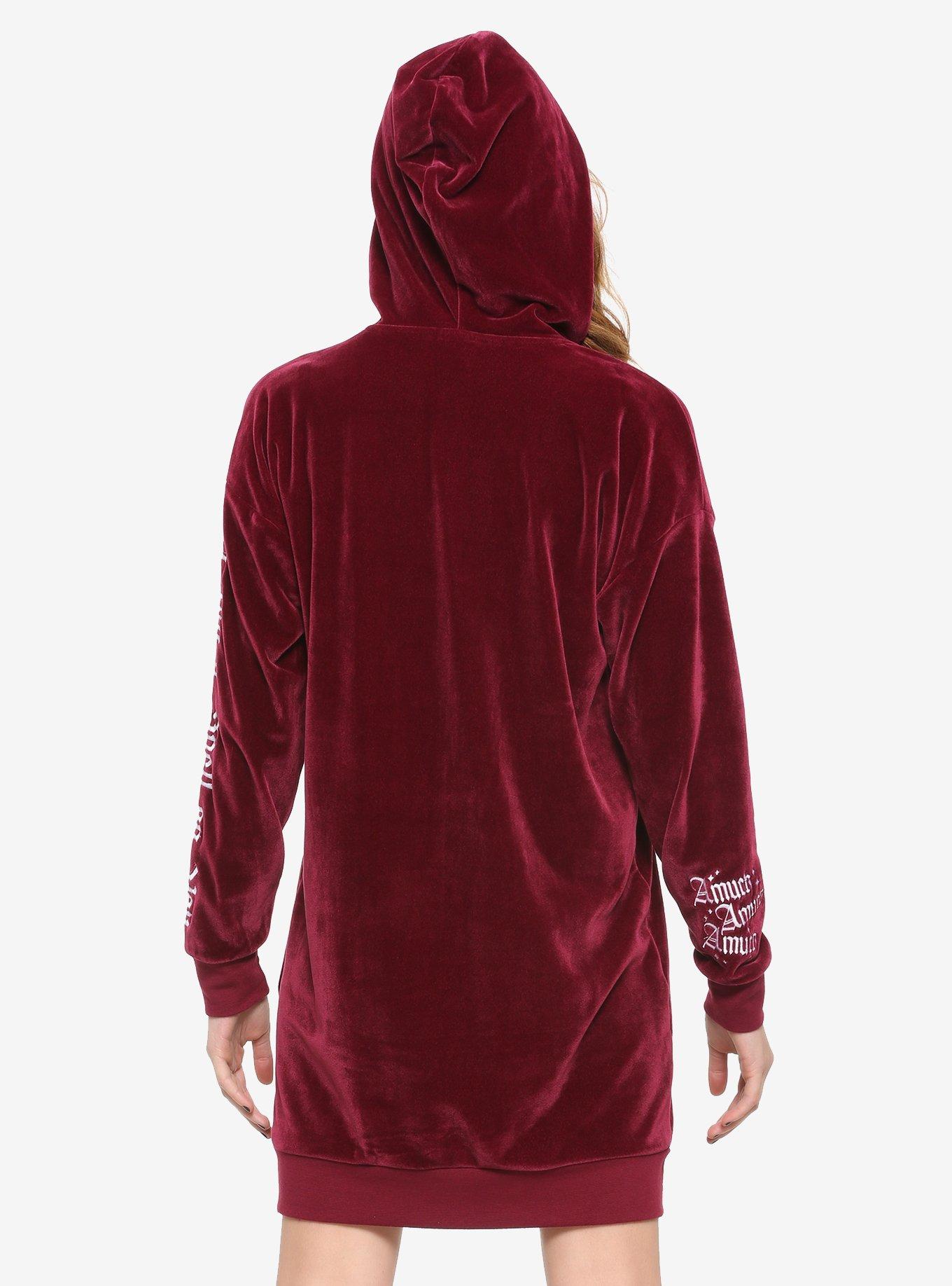 Her Universe Disney Hocus Pocus Velour Lace-Up Hoodie Dress, MAROON, alternate