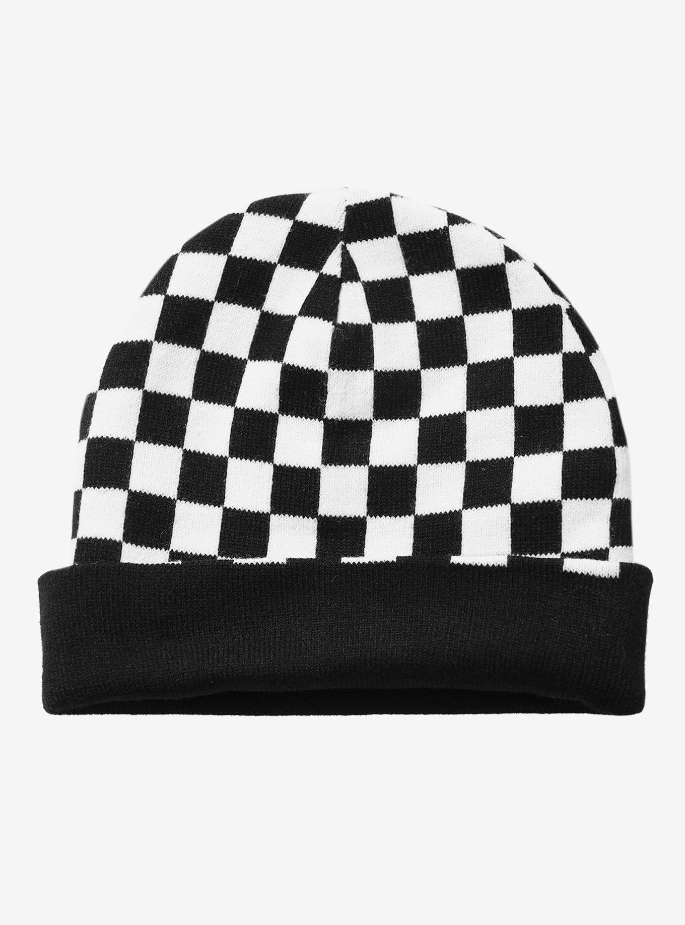 Black & White Checkered Reversible Beanie, , alternate