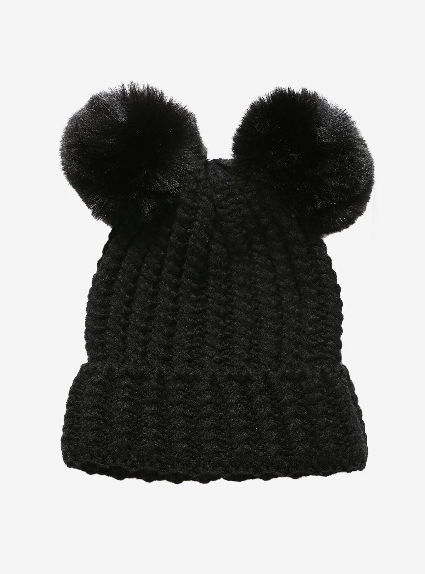 Black Double Pom Beanie, , alternate