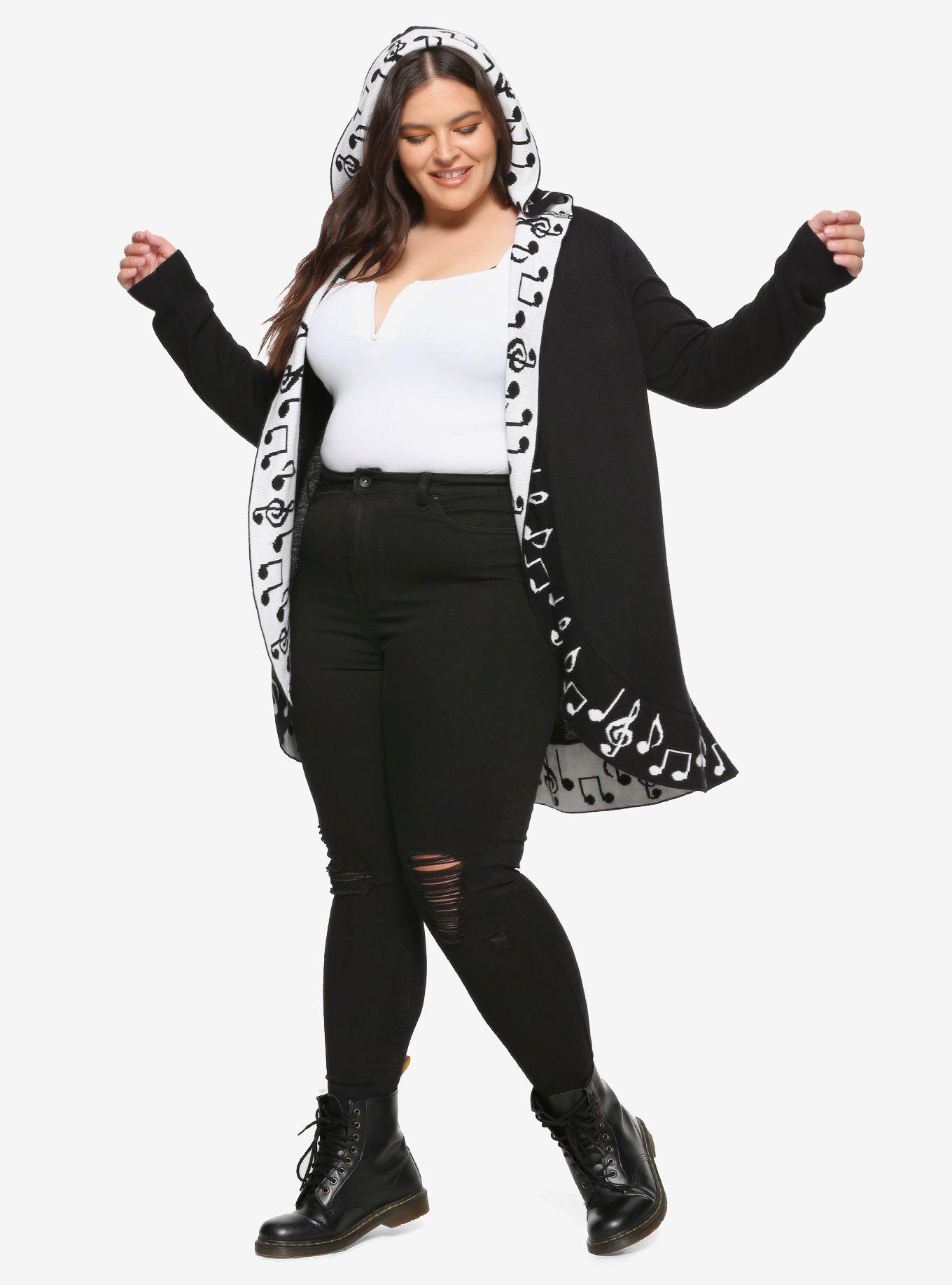 music note hooded flyaway cardigan