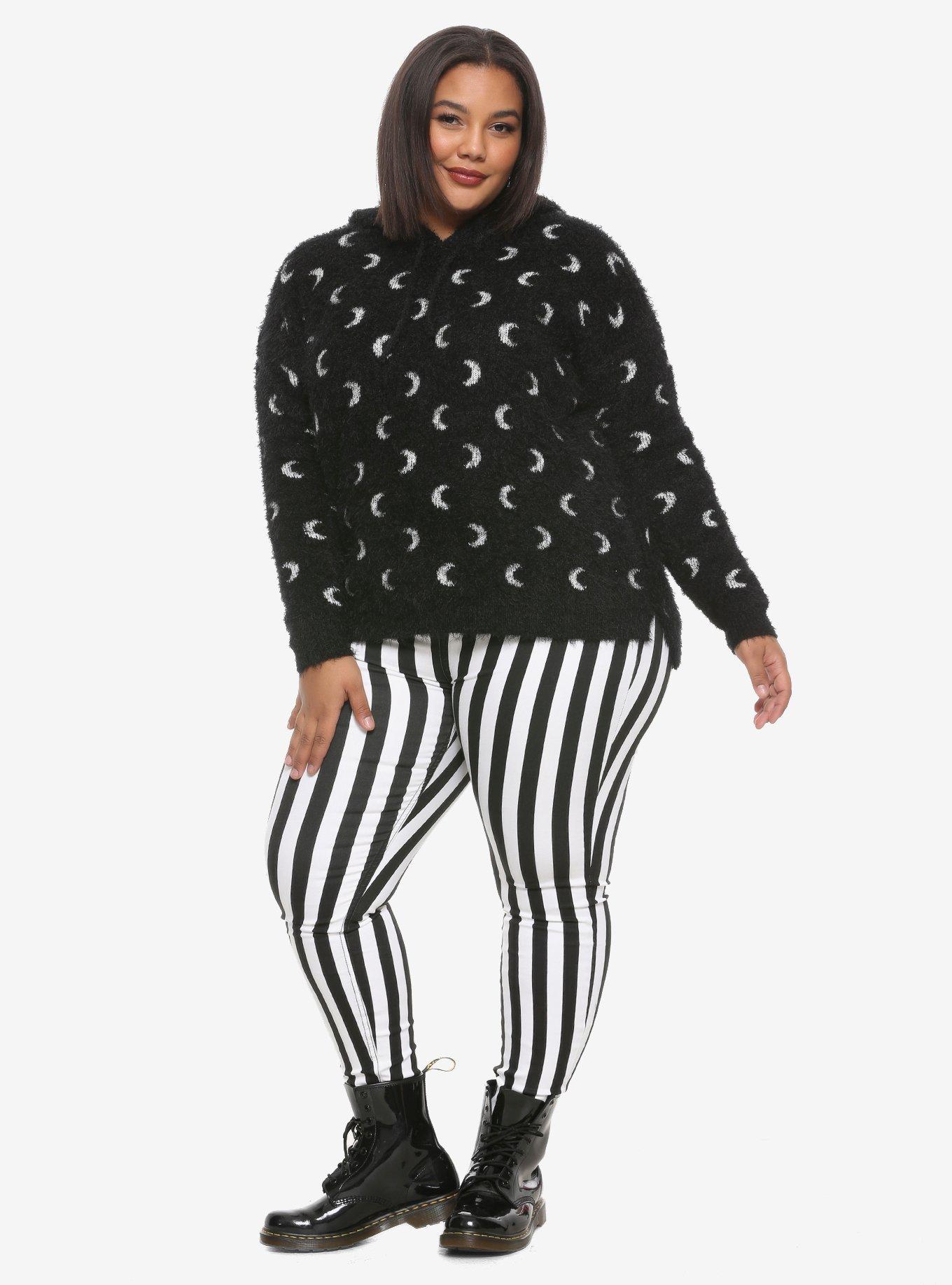 Fuzzy Black & White Moon Girls Hoodie Plus Size, WHITE, alternate