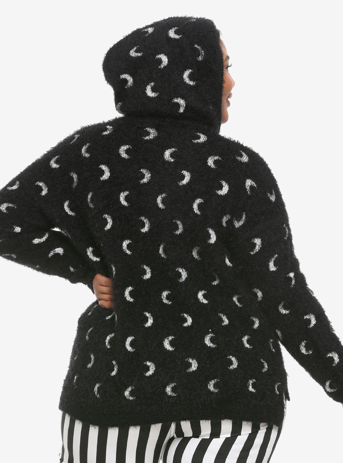 Fuzzy Black & White Moon Girls Hoodie Plus Size, WHITE, alternate