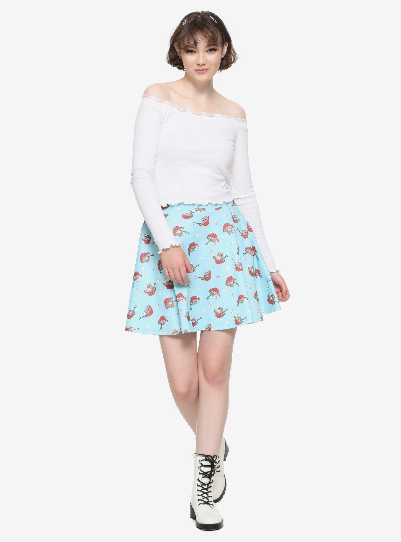 Ramen Cat Skater Skirt, LIGHT BLUE, alternate