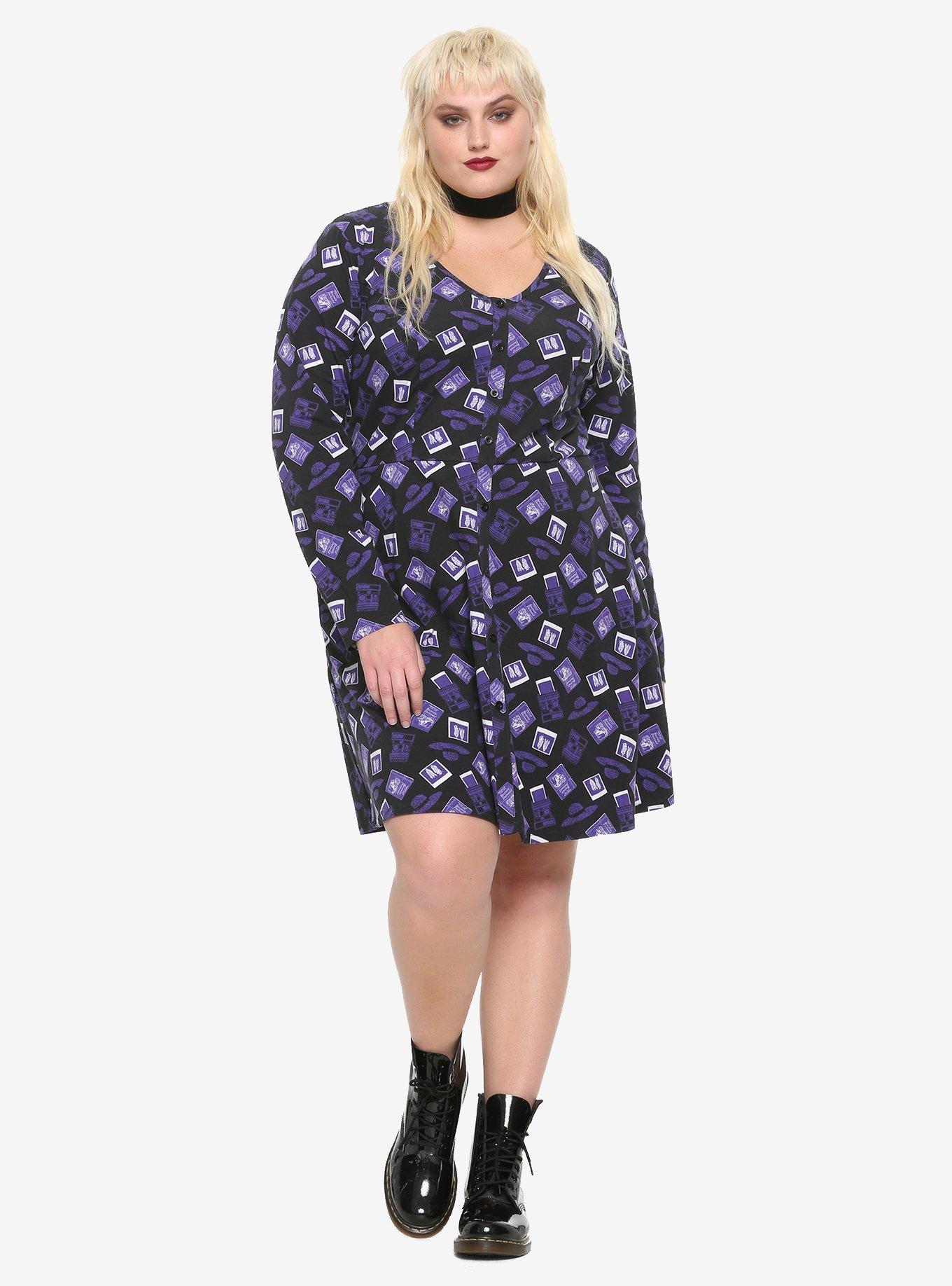 Beetlejuice Lydia Icons Long-Sleeve Dress Plus Size, PURPLE, alternate