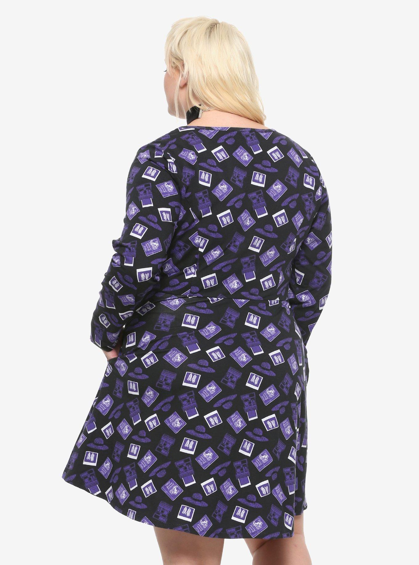 Beetlejuice Lydia Icons Long-Sleeve Dress Plus Size, PURPLE, alternate