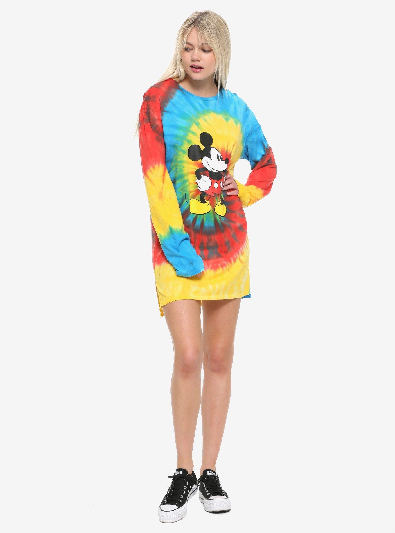 Disney Mickey Mouse Tie-Dye Long-Sleeve Girls T-Shirt Dress, , alternate