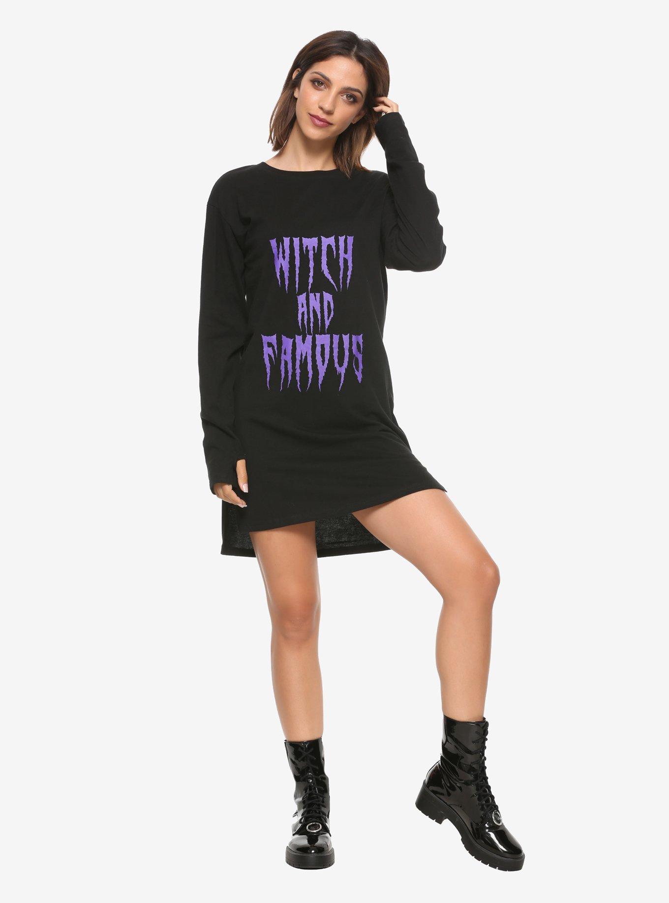 Witch And Famous Long-Sleeve T-Shirt Dress, PURPLE, alternate