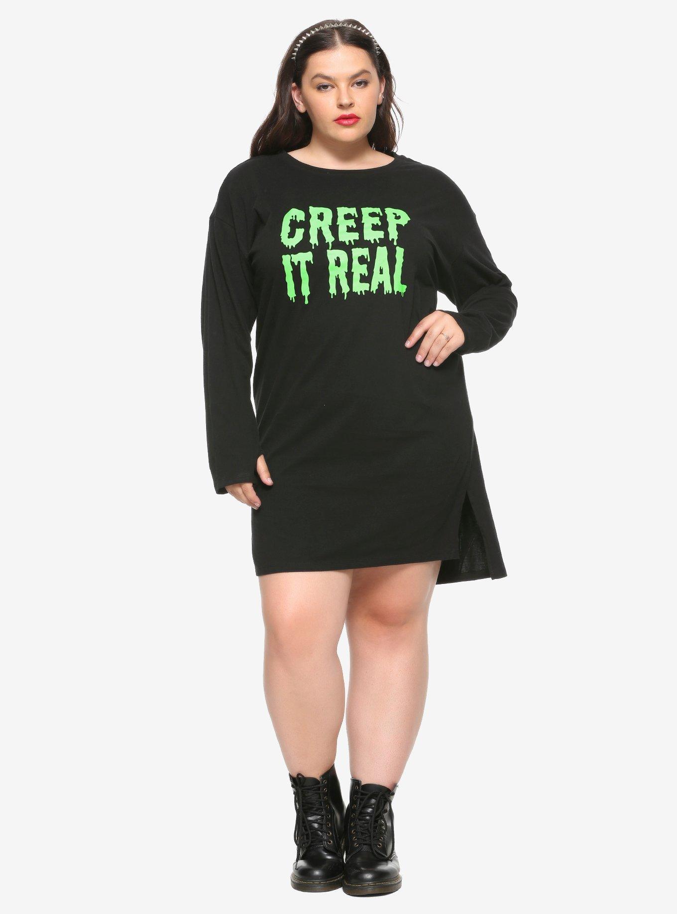 Creep It Real Long-Sleeve T-Shirt Dress Plus Size, , alternate