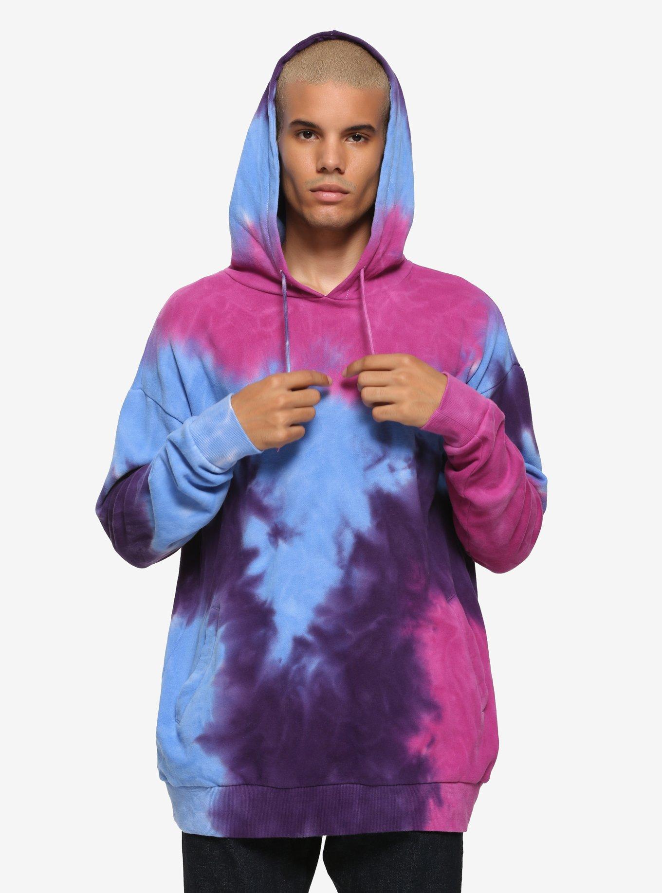 Pink Blue & Purple Tie-Dye Longline Hoodie, MULTI, alternate