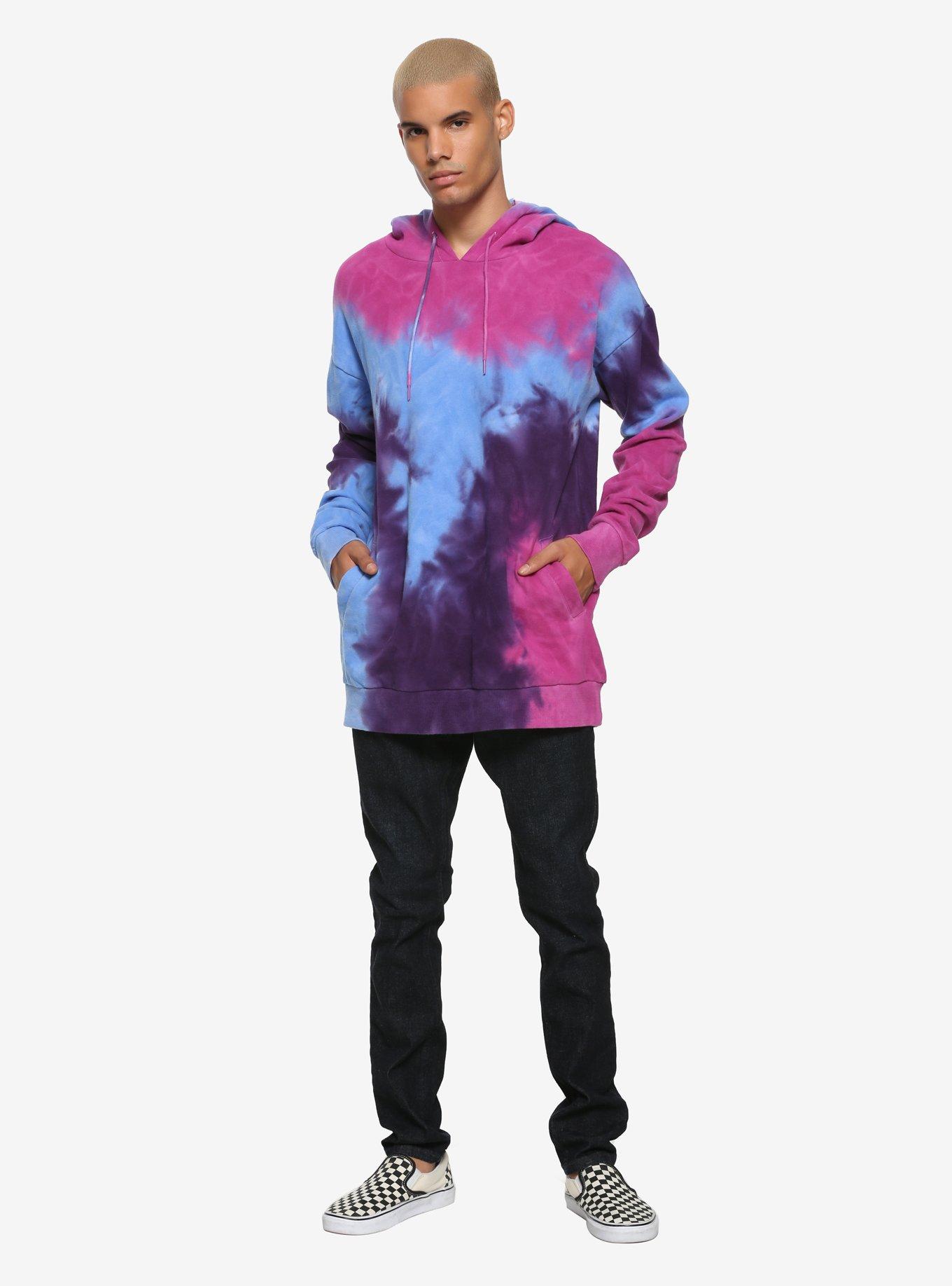 Pink Blue & Purple Tie-Dye Longline Hoodie, MULTI, alternate