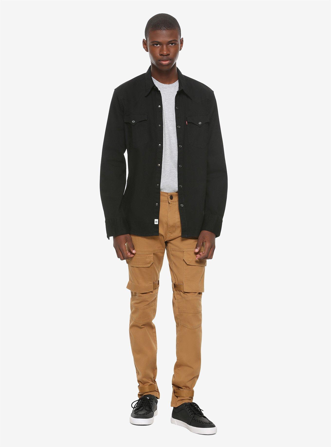 Camel Hook & Loop Tape Strap Cargo Pants, CAMEL, alternate