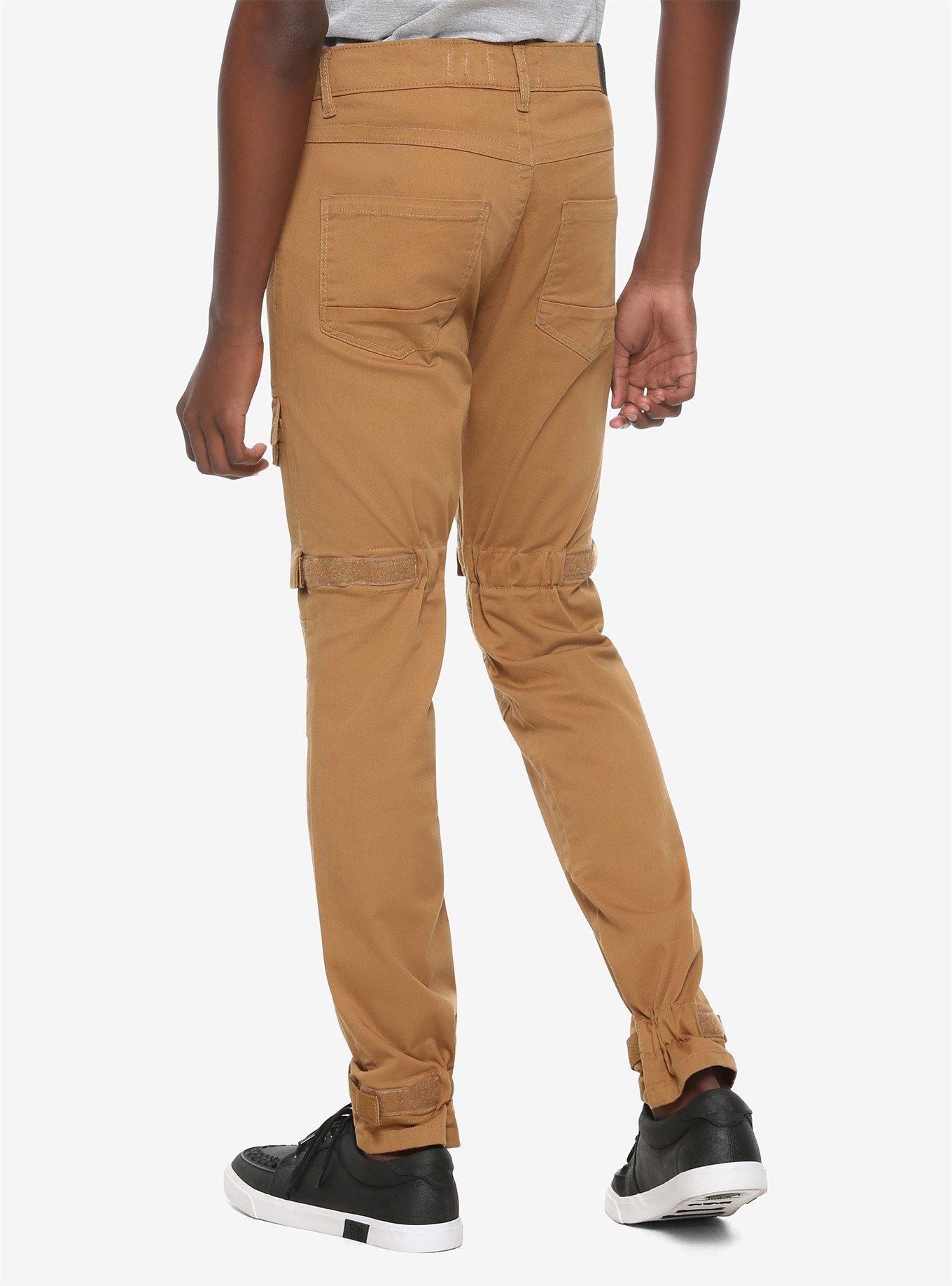 Camel Hook & Loop Tape Strap Cargo Pants, CAMEL, alternate