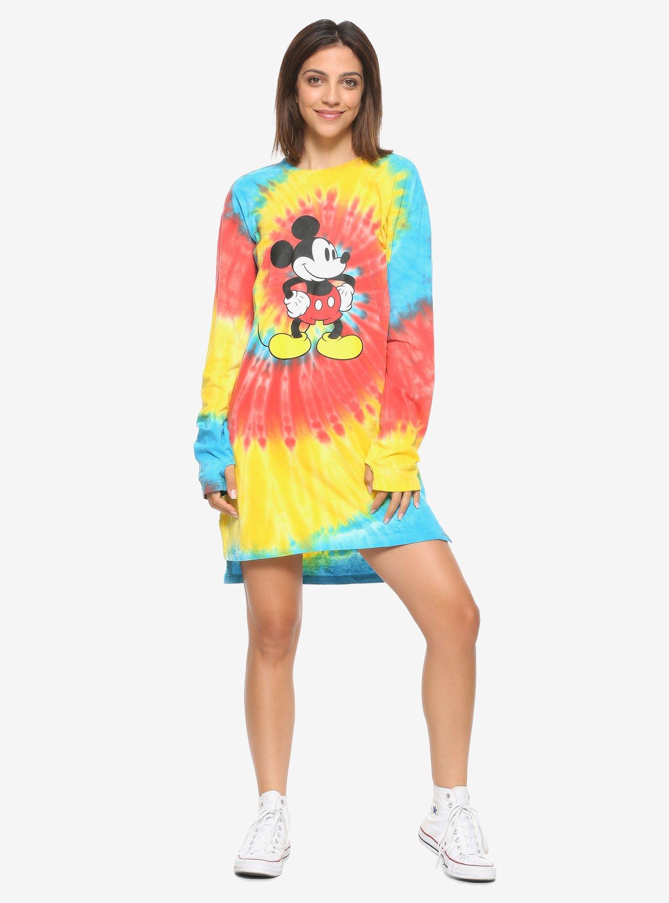 Disney Mickey Mouse Tie-Dye Long-Sleeve T-Shirt Dress, , alternate