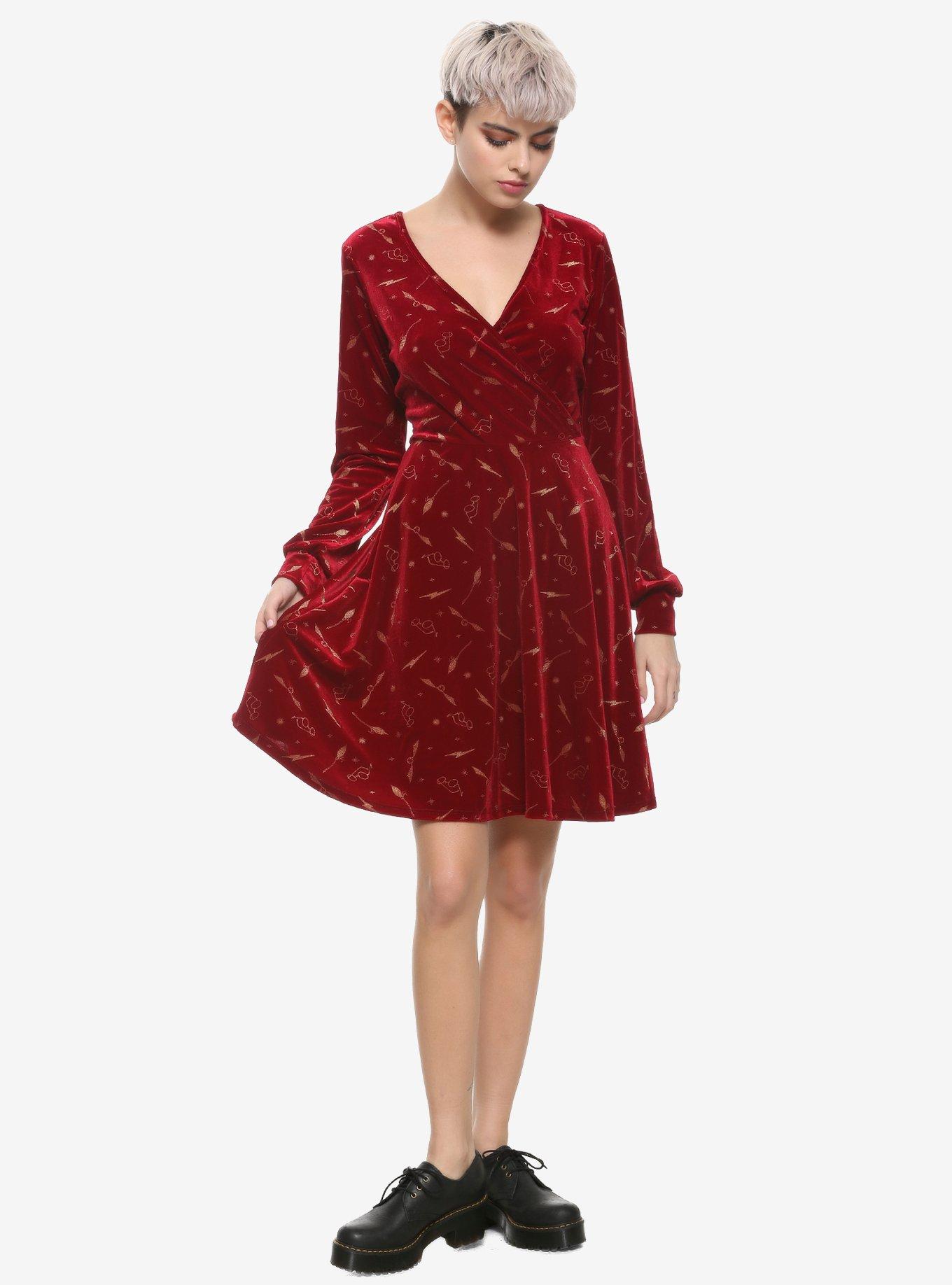 Harry Potter Burgundy Velvet Long-Sleeve Dress, MAROON, alternate