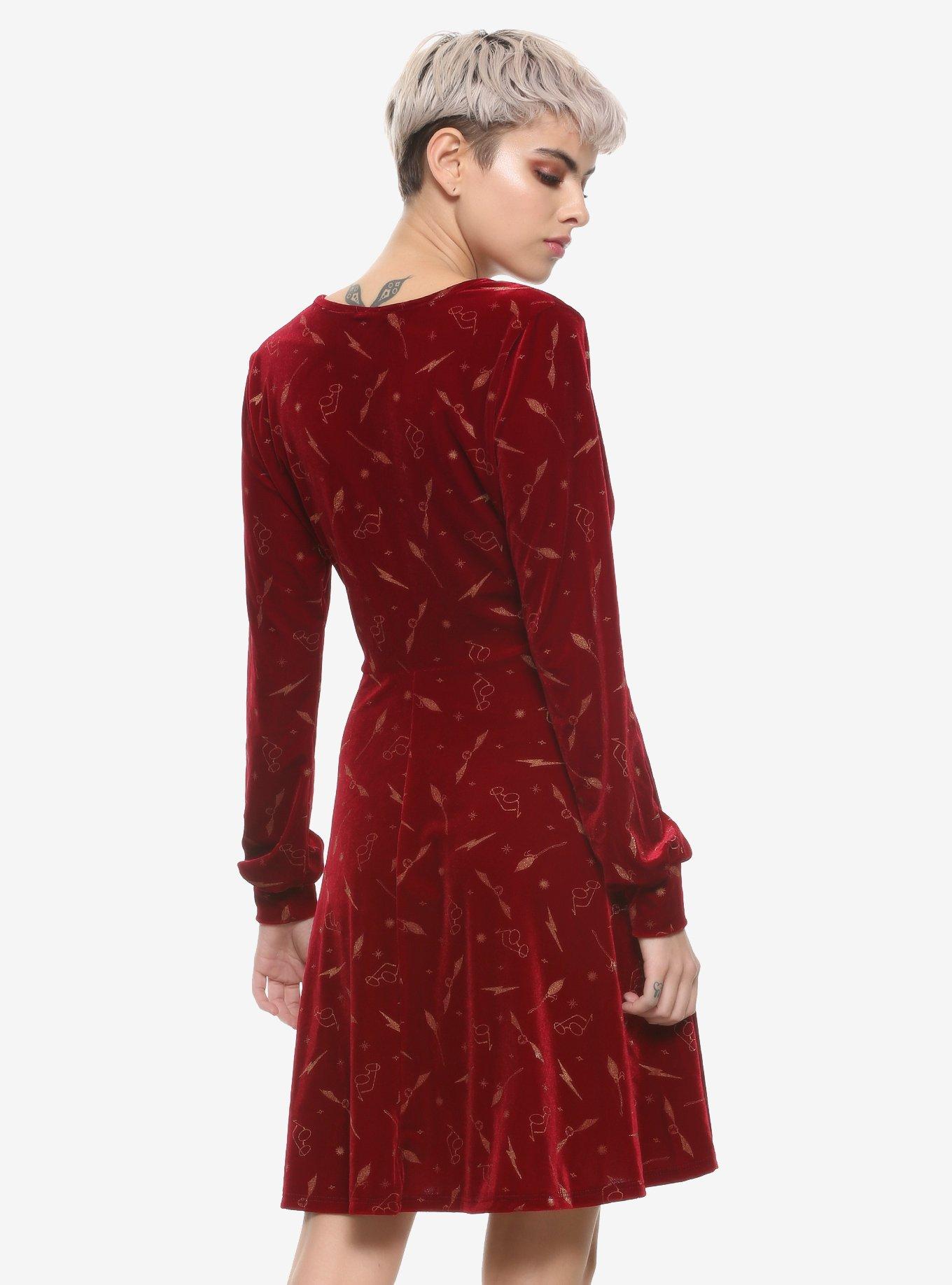 Harry Potter Burgundy Velvet Long-Sleeve Dress, MAROON, alternate
