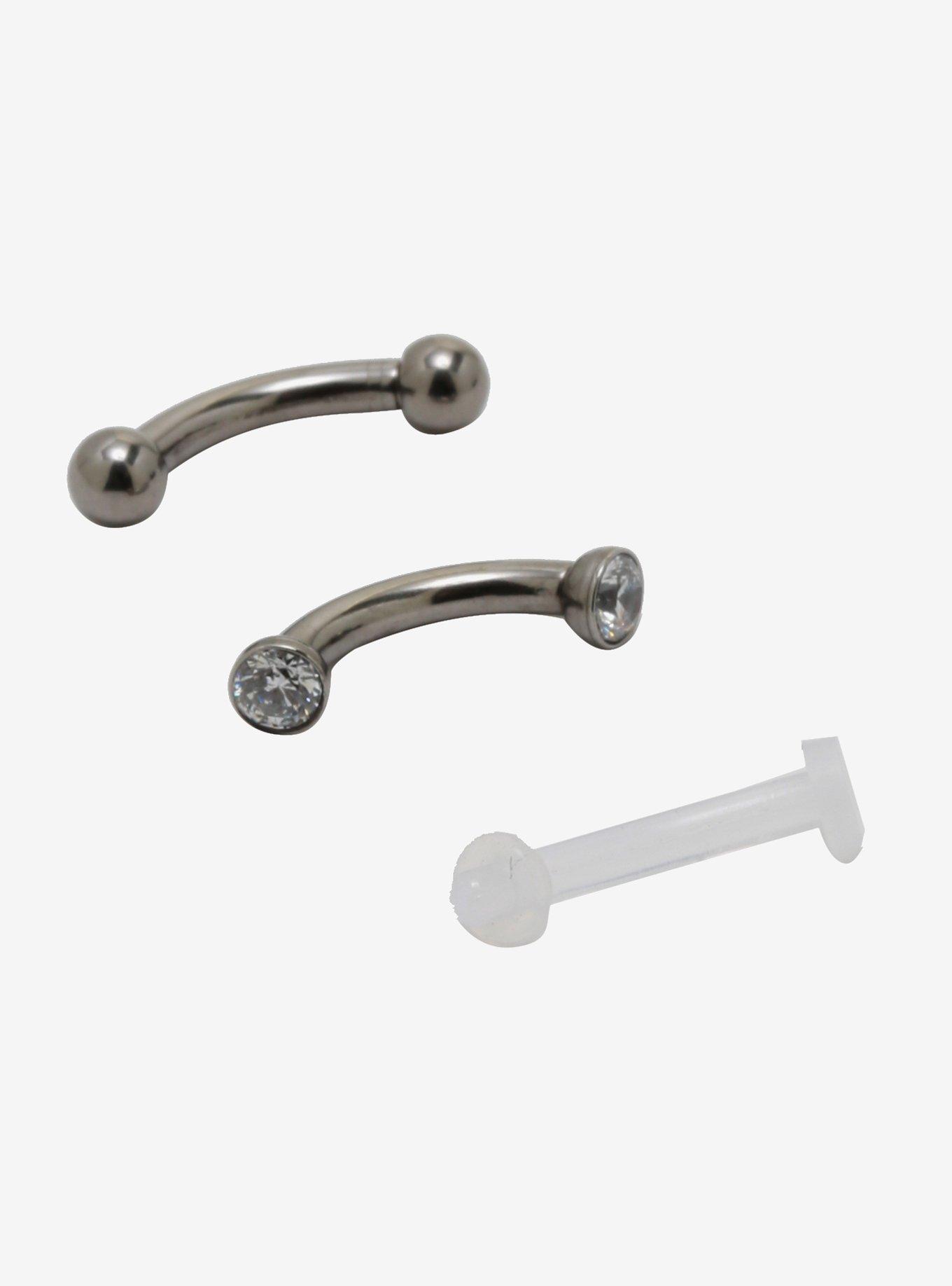 Titanium Eyebrow Barbell 3 Pack, SILVER, alternate