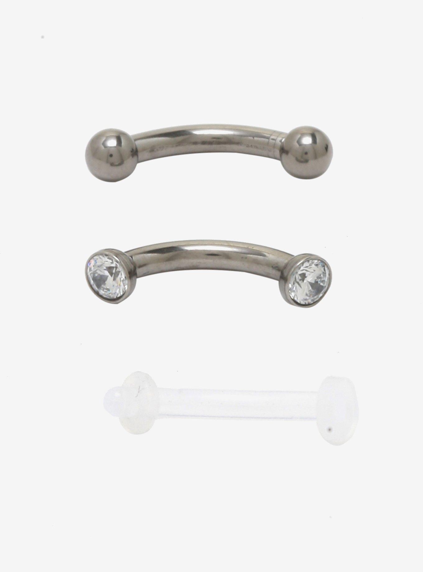 Titanium Eyebrow Barbell 3 Pack, SILVER, alternate