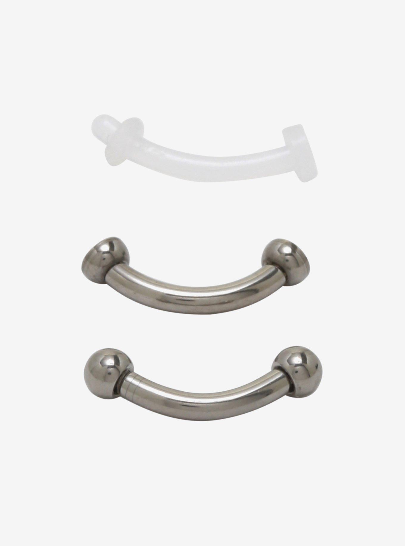 Titanium Eyebrow Barbell 3 Pack, SILVER, alternate