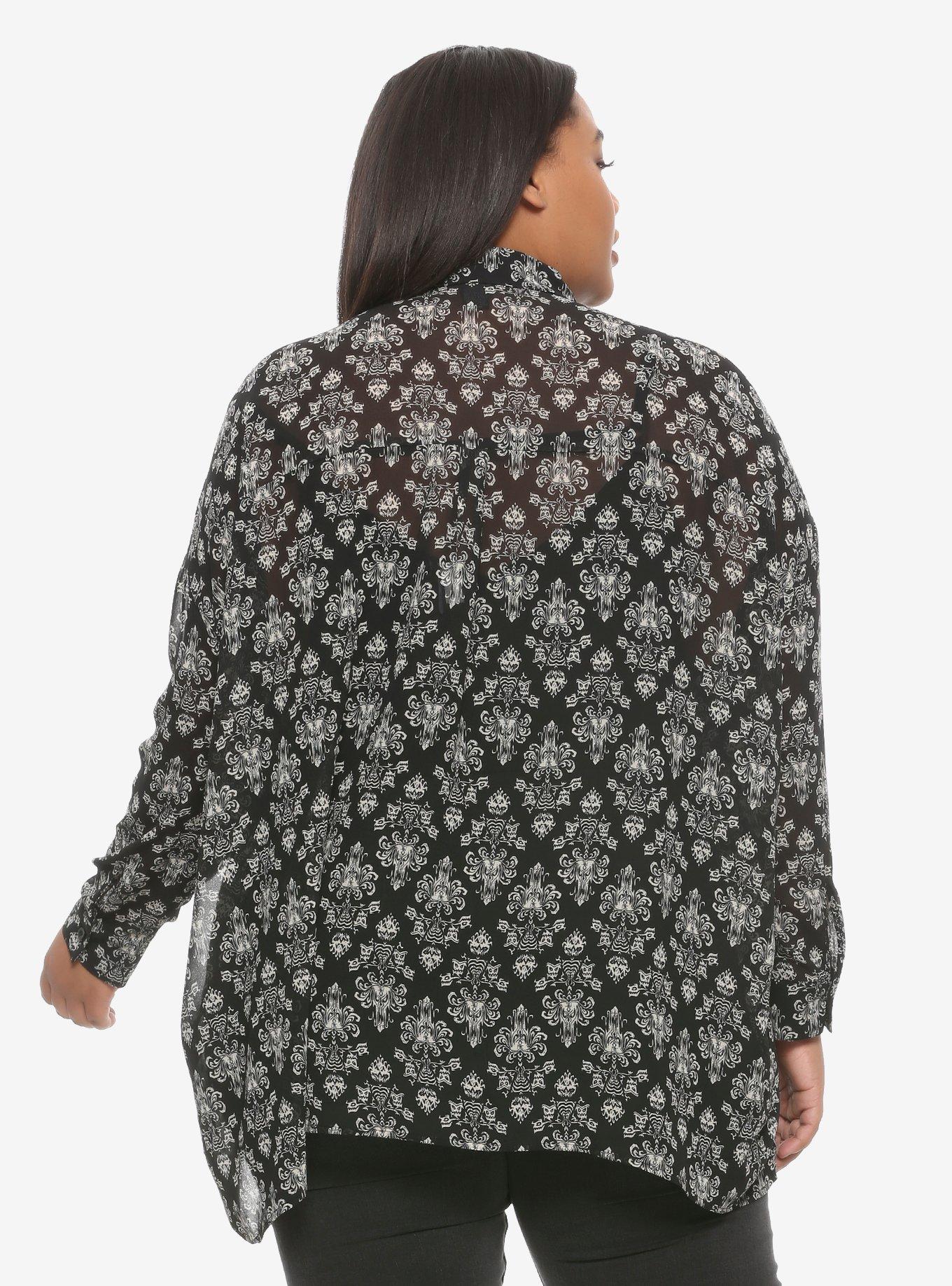 Her Universe Disney The Haunted Mansion Wallpaper Hi-Low Girls Woven Button-Up Plus Size, , alternate