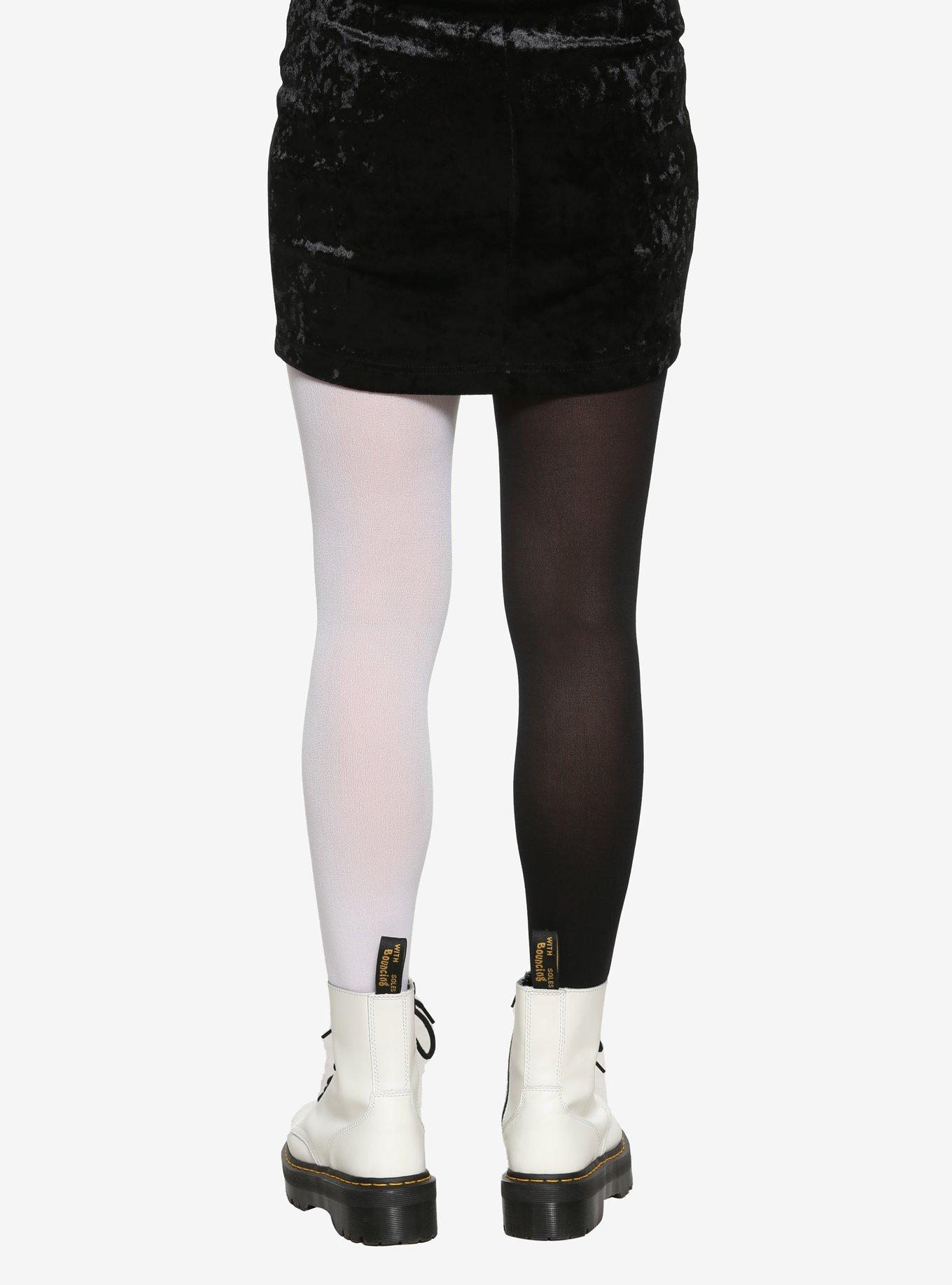 Black & White Split Tights, BLACK, alternate