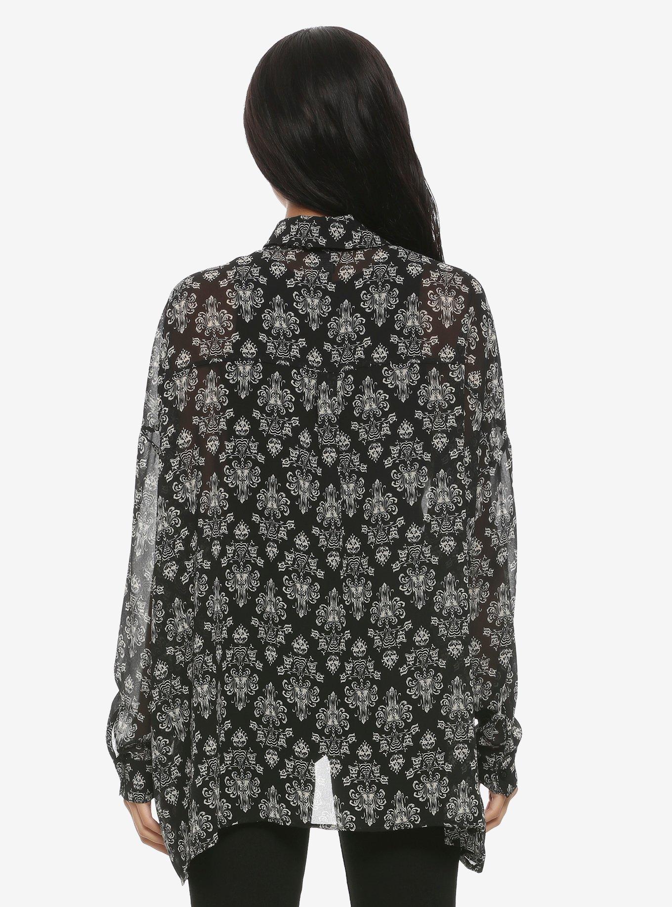 Her Universe Disney The Haunted Mansion Wallpaper Hi-Low Woven Button-Up, , alternate