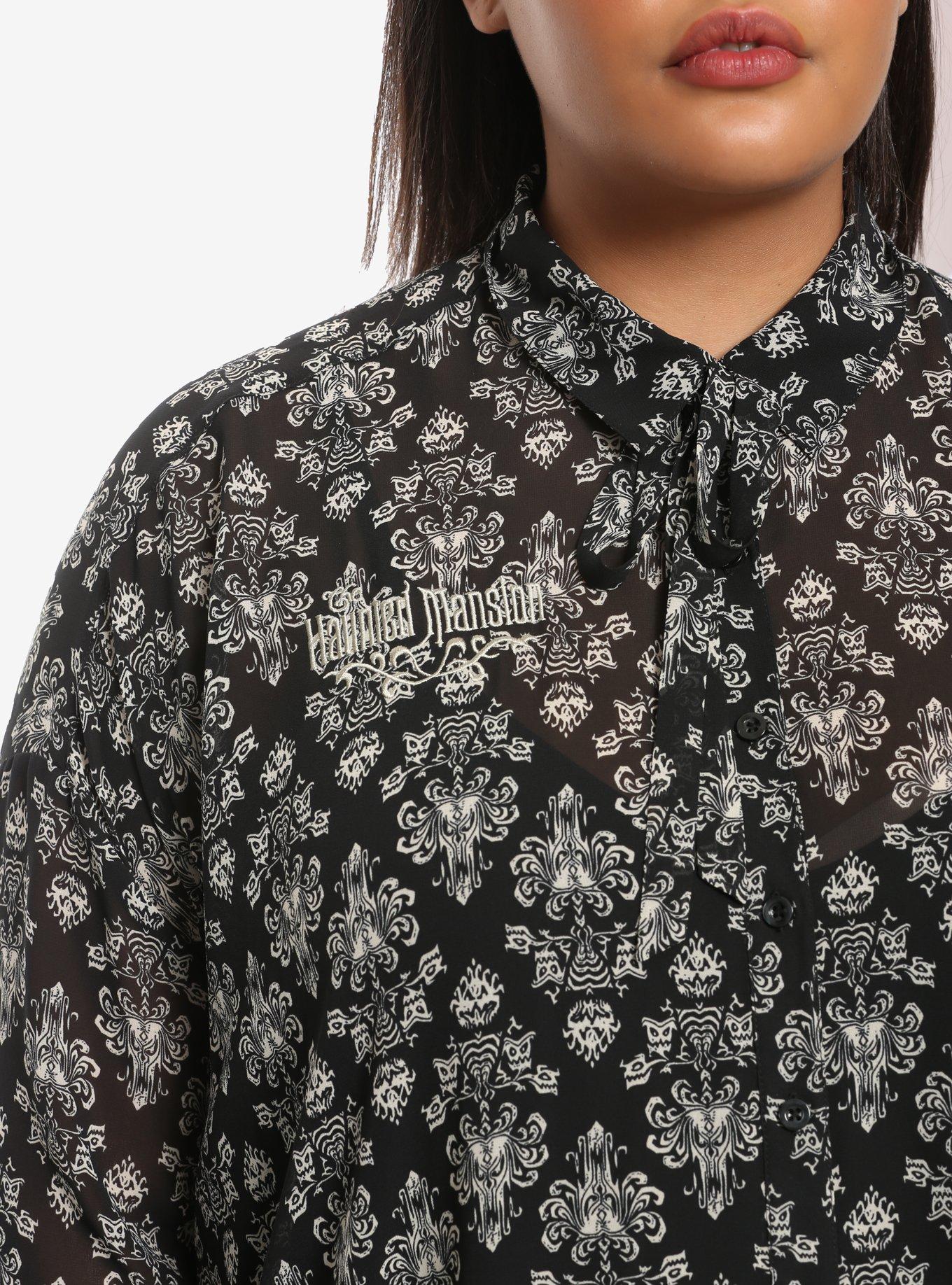 Her Universe Disney The Haunted Mansion Wallpaper Hi-Low Woven Button-Up Plus Size, , alternate