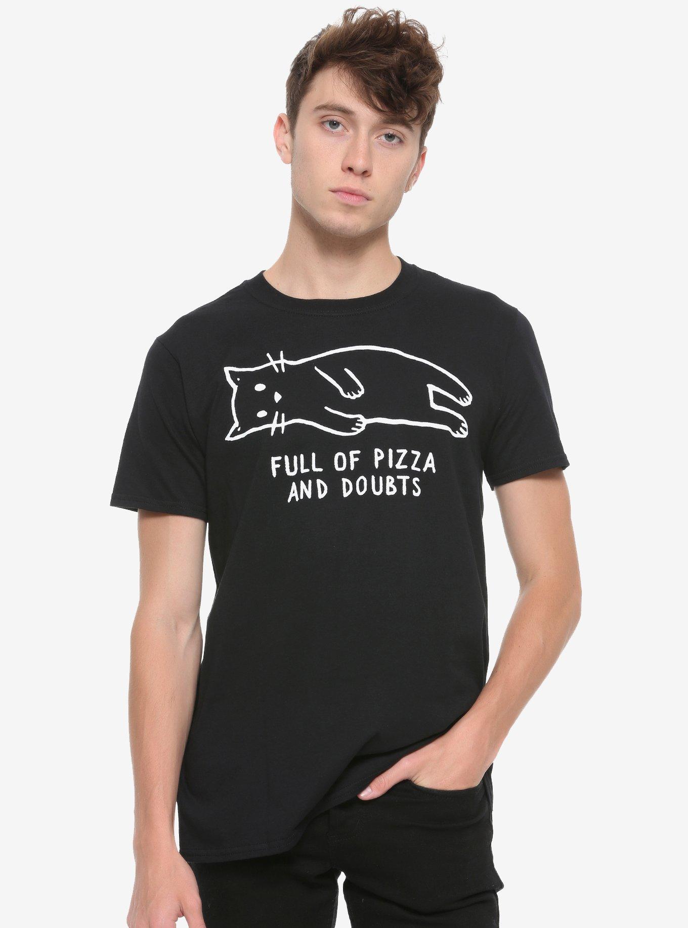 Full Of Pizza And Doubts Cat T-Shirt, BLACK, alternate