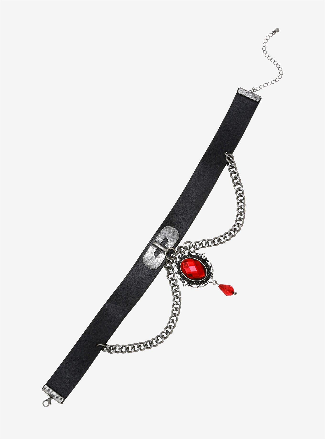 Ruby Chain Faux Leather Choker, , alternate