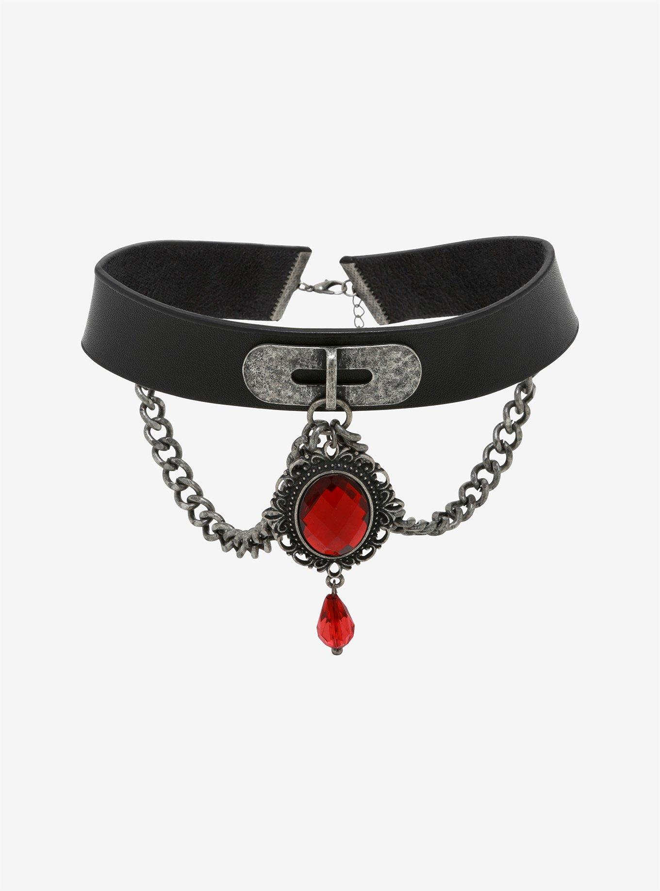Ruby Chain Faux Leather Choker, , alternate