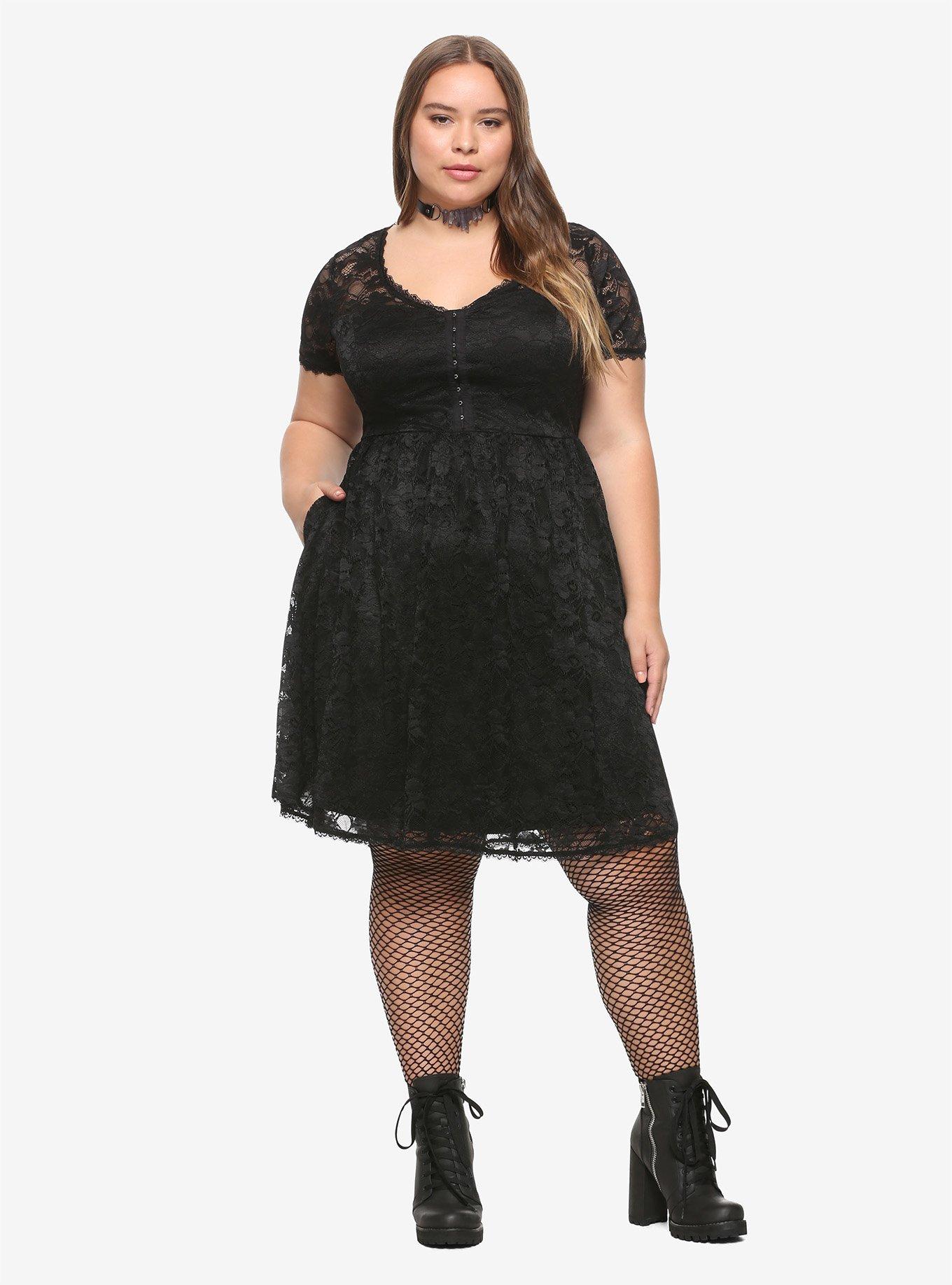 Black Lace Babydoll Dress Plus Size, , alternate