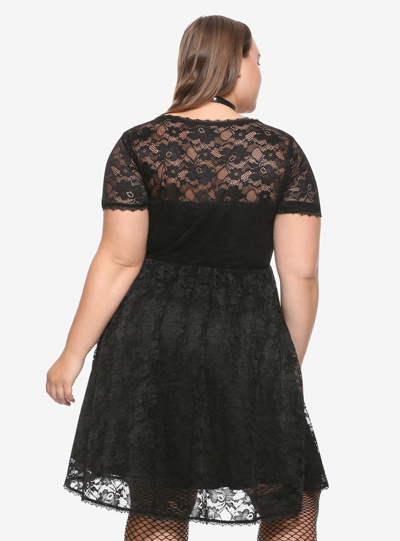 Black Lace Babydoll Dress Plus Size, , alternate